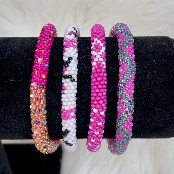 ALL PROFITS TO CHARITY! HAND CRAFTED in Nepal Beaded Bracelets (set of 4) #682 - Picture 4 of 5